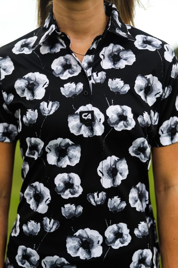 CA Ladies Funky Golf Shirt | Black Poppies - Image 6