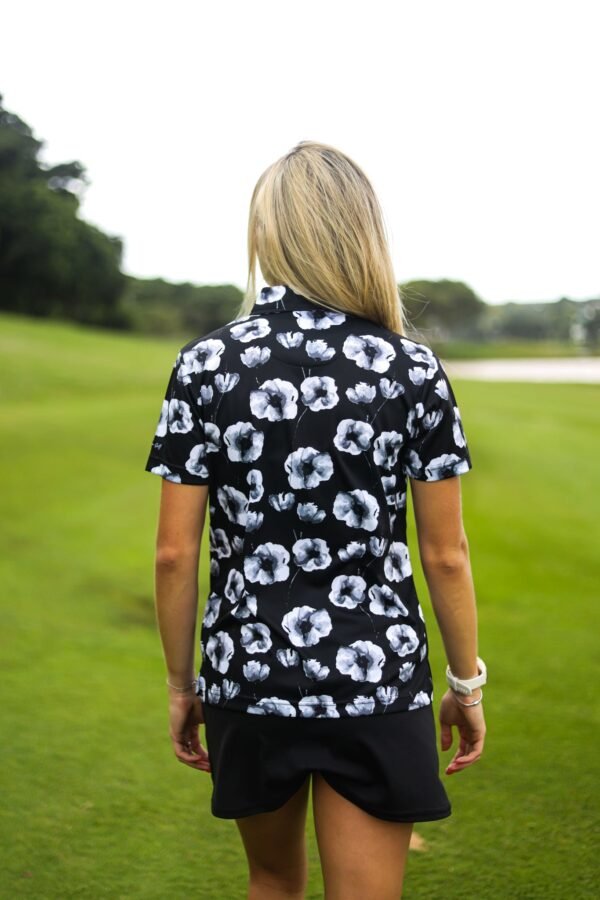 CA Ladies Funky Golf Shirt | Black Poppies - Image 3
