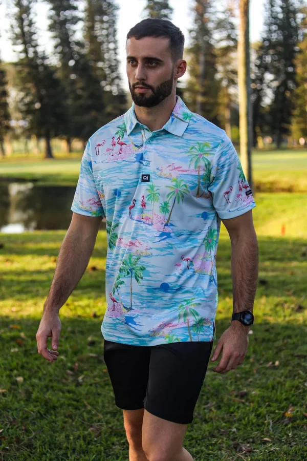 CA Funky Golf Shirt | Flamingo Island