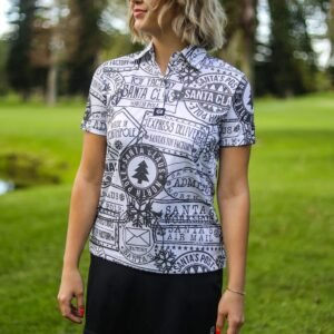 CA Ladies Funky Golf Shirt | Christmas Stamps