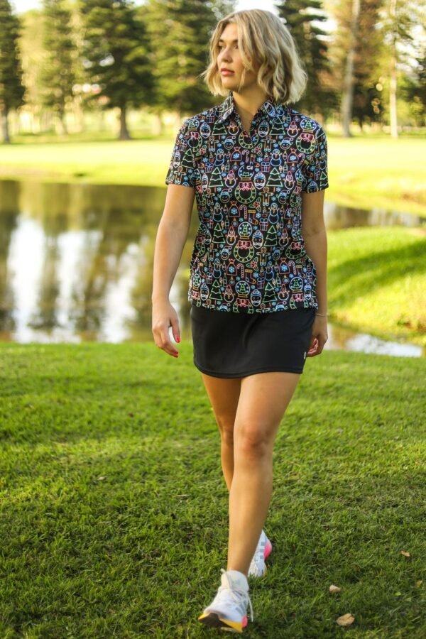CA Ladies Funky Golf Shirt | Neon Christmas - Image 5