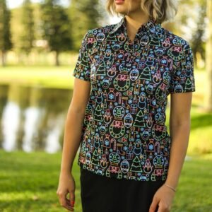 CA Ladies Funky Golf Shirt | Neon Christmas