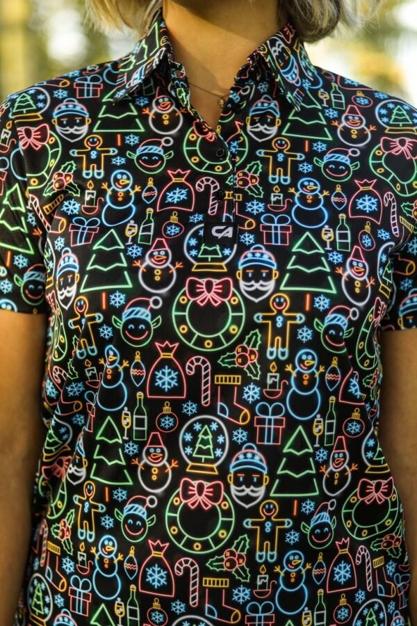 CA Ladies Funky Golf Shirt | Neon Christmas - Image 6