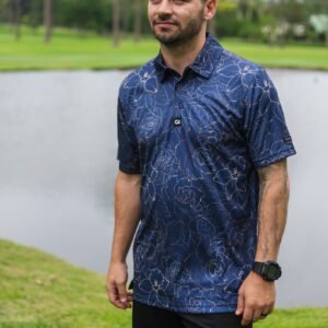 CA Funky Golf Shirt | Navy Gold Roses