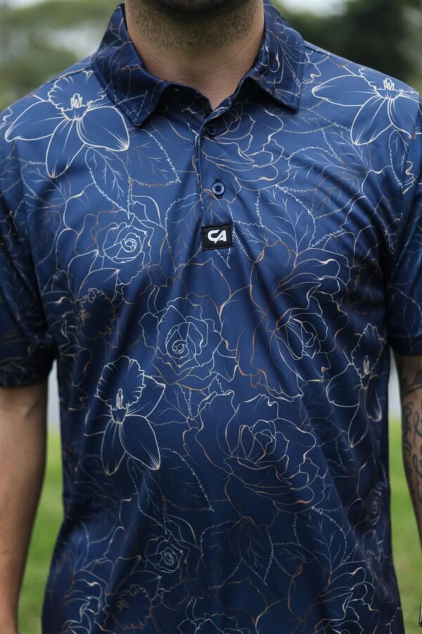 CA Funky Golf Shirt | Navy Gold Roses - Image 5
