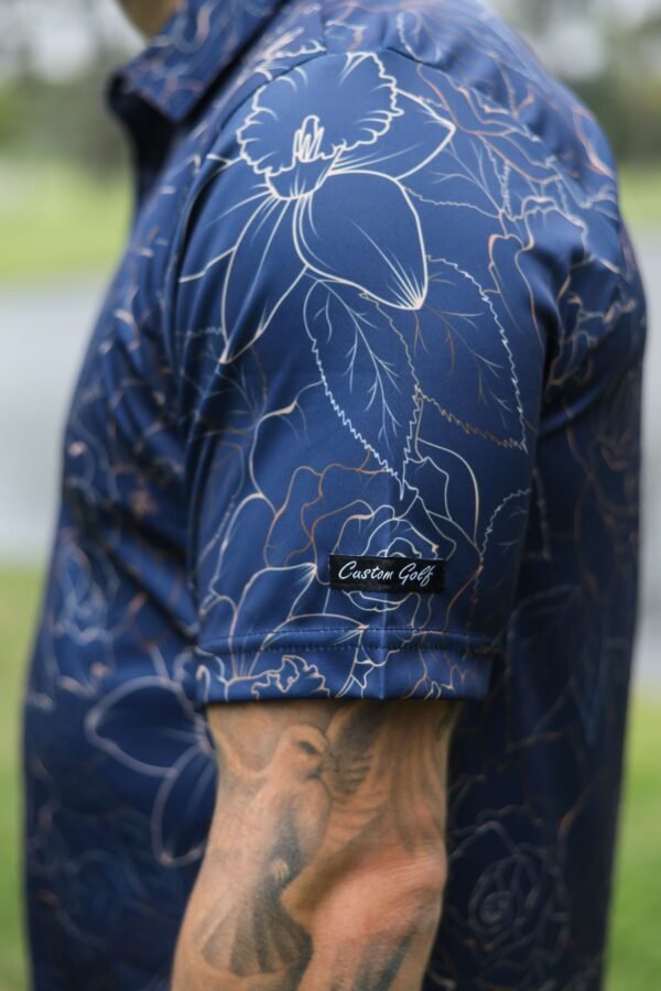 CA Funky Golf Shirt | Navy Gold Roses - Image 3