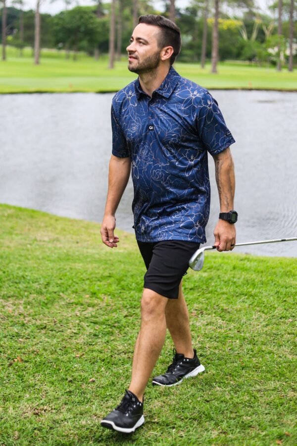 CA Funky Golf Shirt | Navy Gold Roses - Image 4