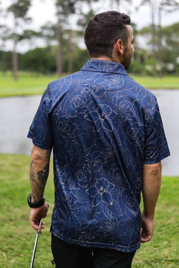 CA Funky Golf Shirt | Navy Gold Roses - Image 2