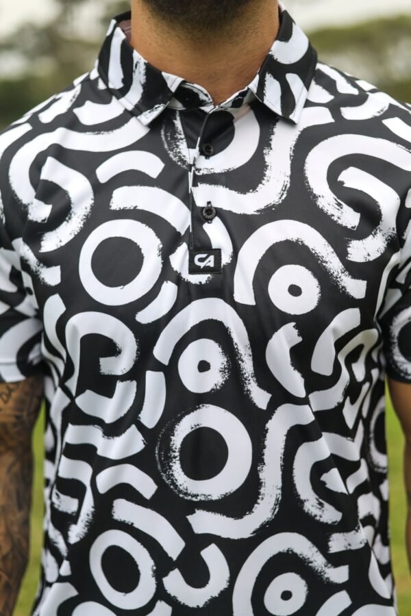 CA Funky Golf Shirt | White & Black Squiggles - Image 5
