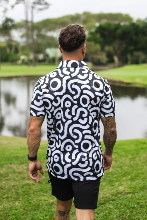 CA Funky Golf Shirt | White & Black Squiggles - Image 2