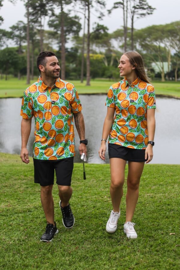 CA Funky Golf Shirt | Turquoise Oranges - Image 2