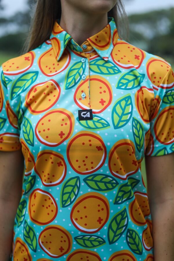 CA Ladies Funky Golf Shirt | Turquoise Oranges - Image 5