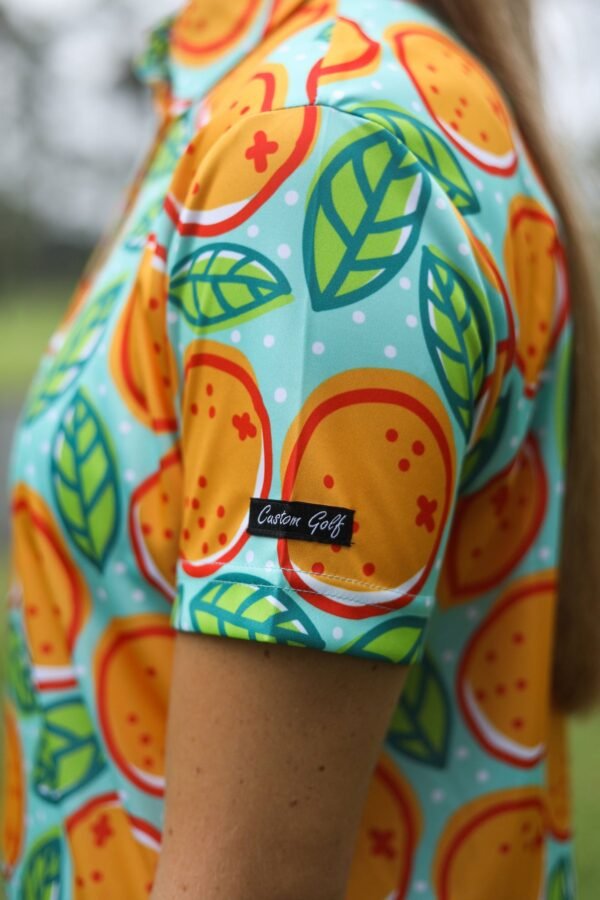 CA Ladies Funky Golf Shirt | Turquoise Oranges - Image 3