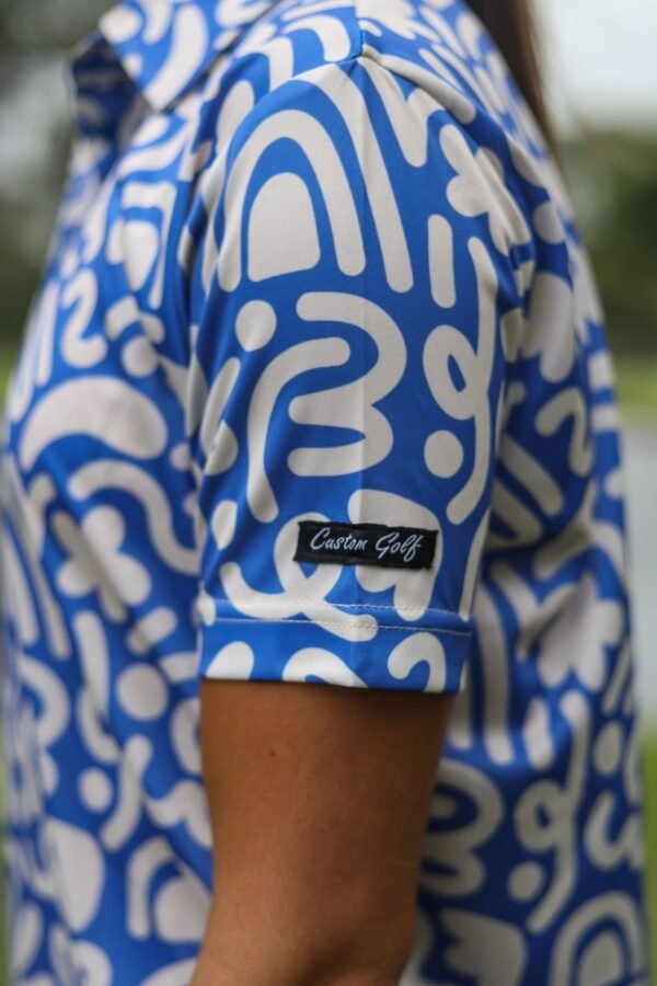 CA Ladies Funky Golf Shirt | Blue & Beige Squiggles - Image 4