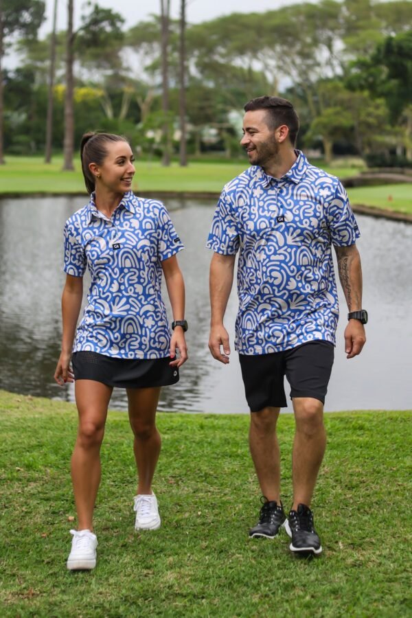 CA Funky Golf Shirt | Blue & Beige Squiggles - Image 2