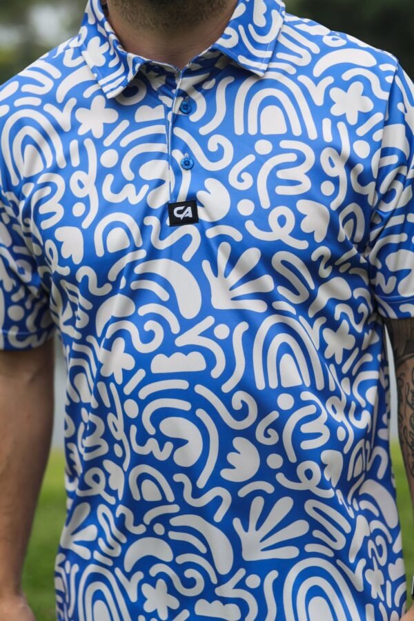 CA Funky Golf Shirt | Blue & Beige Squiggles - Image 6