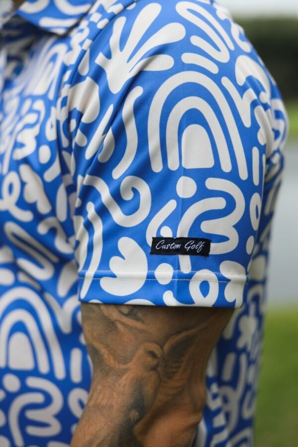 CA Funky Golf Shirt | Blue & Beige Squiggles - Image 4