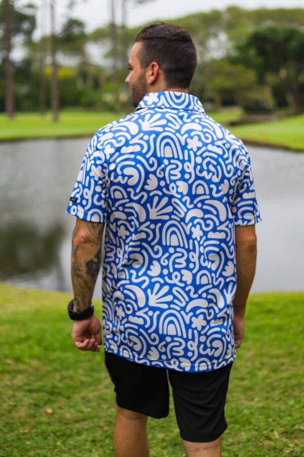 CA Funky Golf Shirt | Blue & Beige Squiggles - Image 3