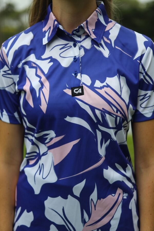 CA Ladies Funky Golf Shirt | Blue & Beige Floral - Image 6