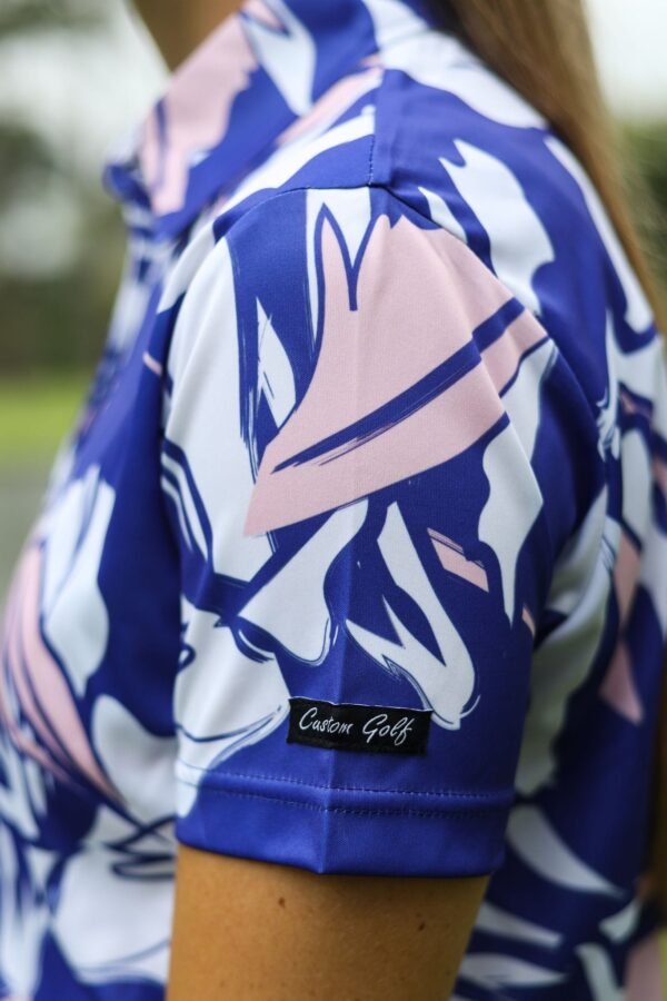 CA Ladies Funky Golf Shirt | Blue & Beige Floral - Image 4