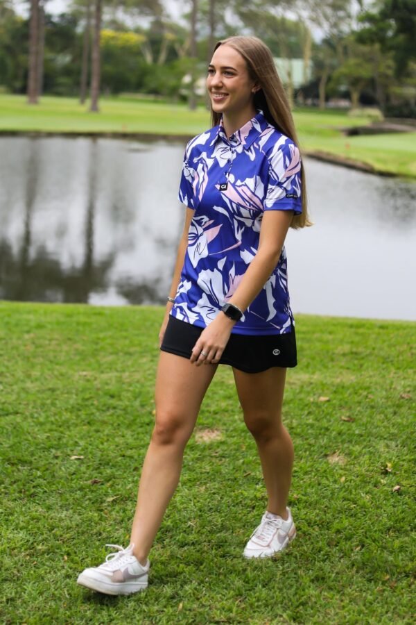 CA Ladies Funky Golf Shirt | Blue & Beige Floral - Image 5