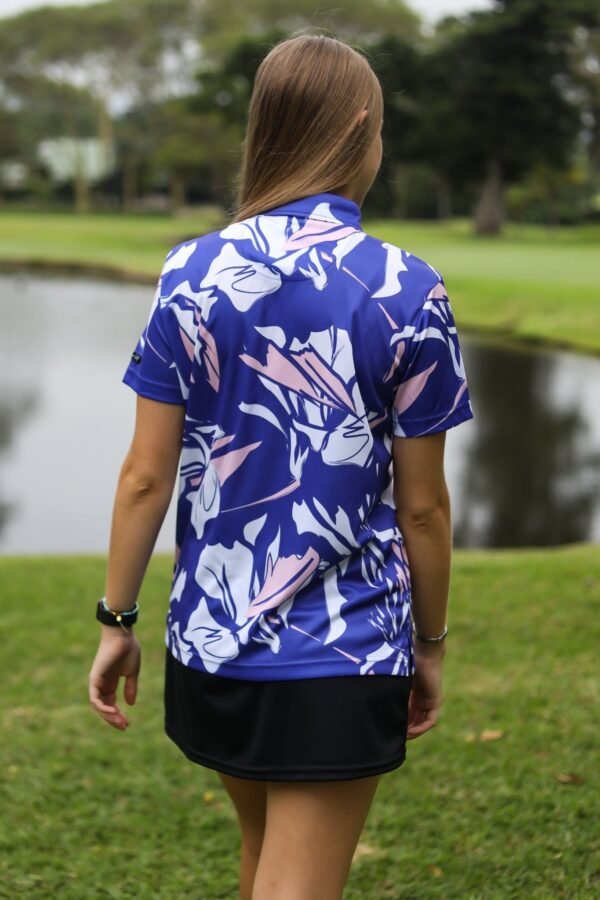 CA Ladies Funky Golf Shirt | Blue & Beige Floral - Image 3