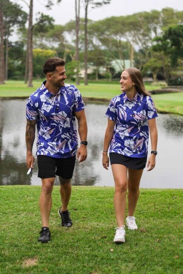 CA Ladies Funky Golf Shirt | Blue & Beige Floral - Image 2