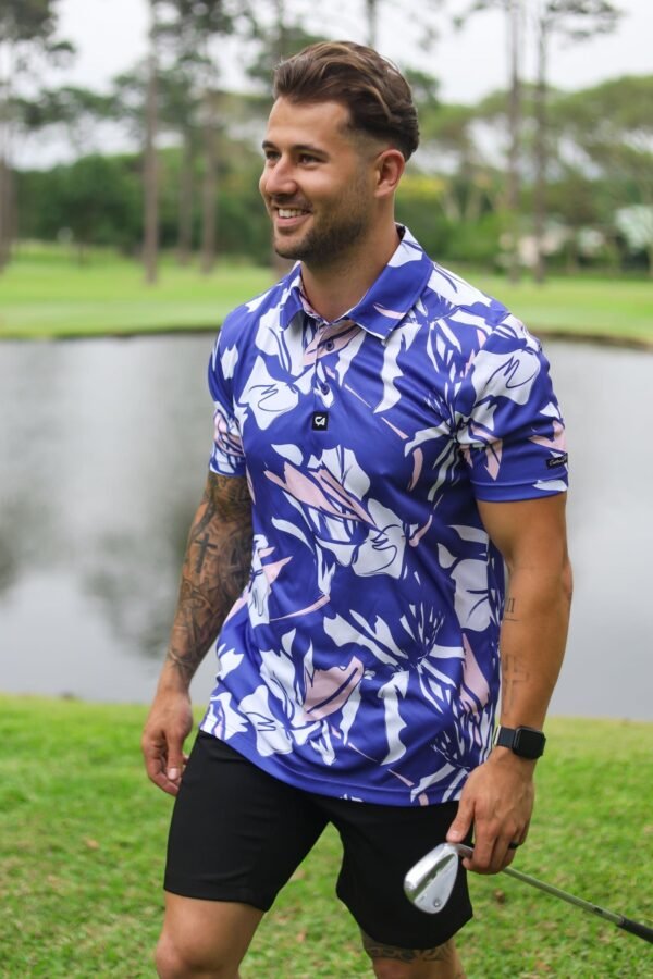 CA Funky Golf Shirt | Blue & Beige Floral