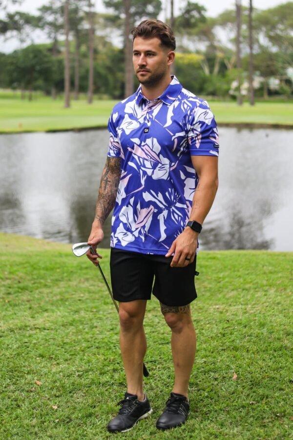 CA Funky Golf Shirt | Blue & Beige Floral - Image 5