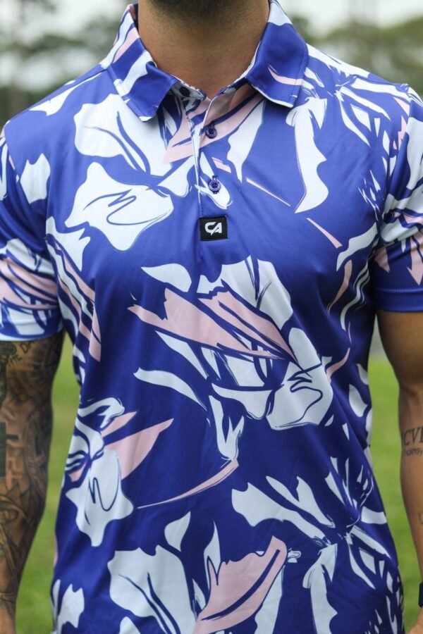 CA Funky Golf Shirt | Blue & Beige Floral - Image 6