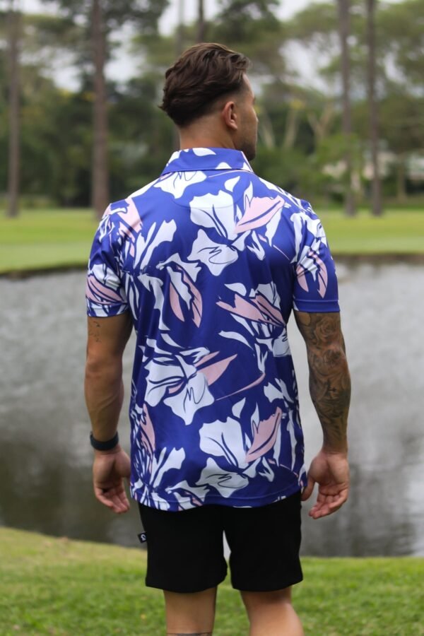 CA Funky Golf Shirt | Blue & Beige Floral - Image 3