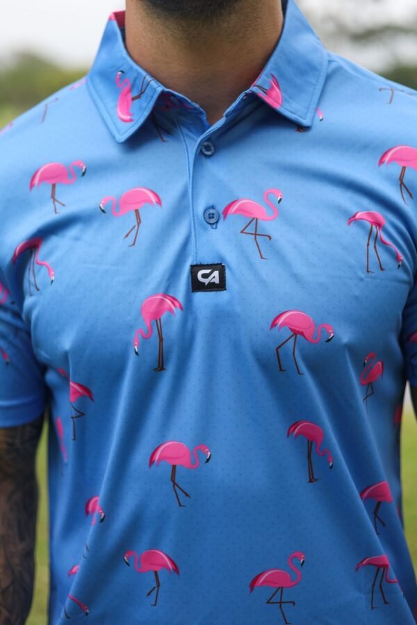 CA Funky Golf Shirt | Blue-Dotted Flamingo - Image 5