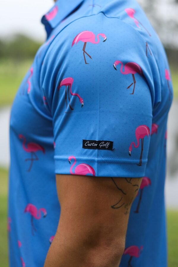 CA Funky Golf Shirt | Blue-Dotted Flamingo - Image 3