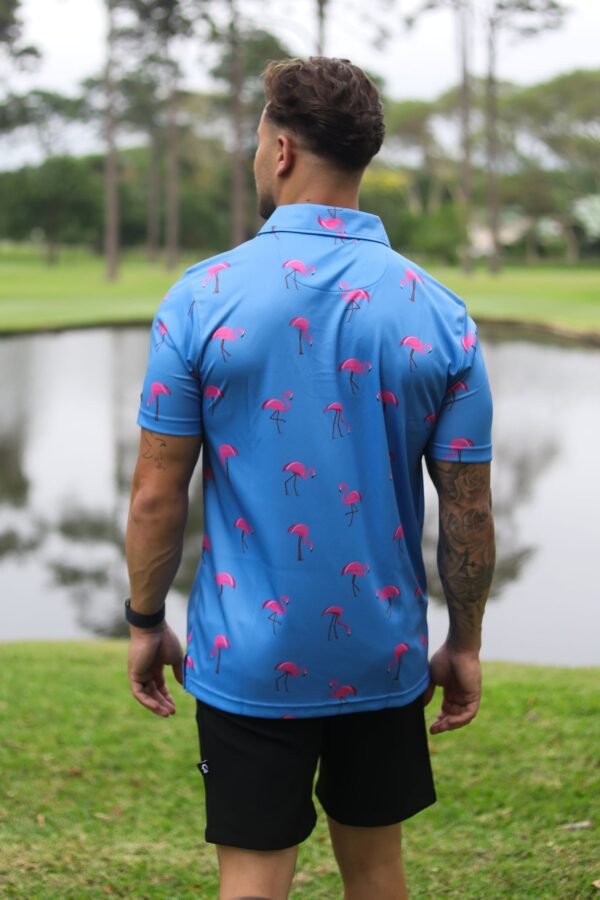 CA Funky Golf Shirt | Blue-Dotted Flamingo - Image 2