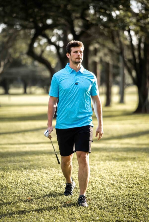 CA Funky Golf Shirt | Blue Paint Splatter - Image 4
