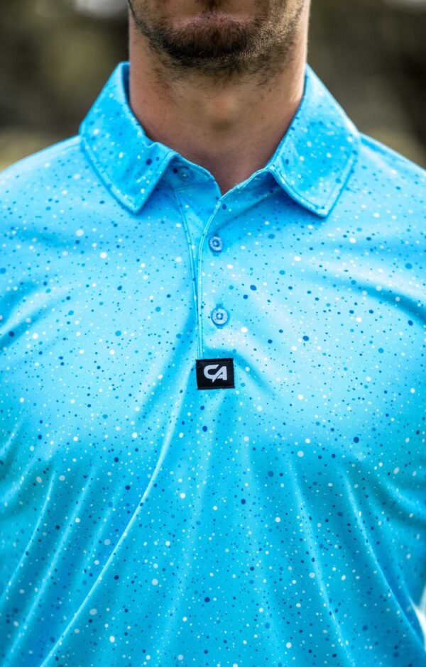 CA Funky Golf Shirt | Blue Paint Splatter - Image 5