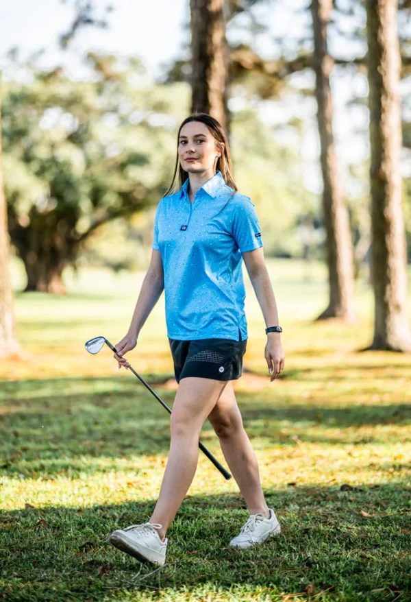 CA Ladies Funky Golf Shirt | Blue Paint Splatter - Image 4