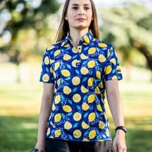CA Ladies Funky Golf Shirt | Navy Lemon Zest