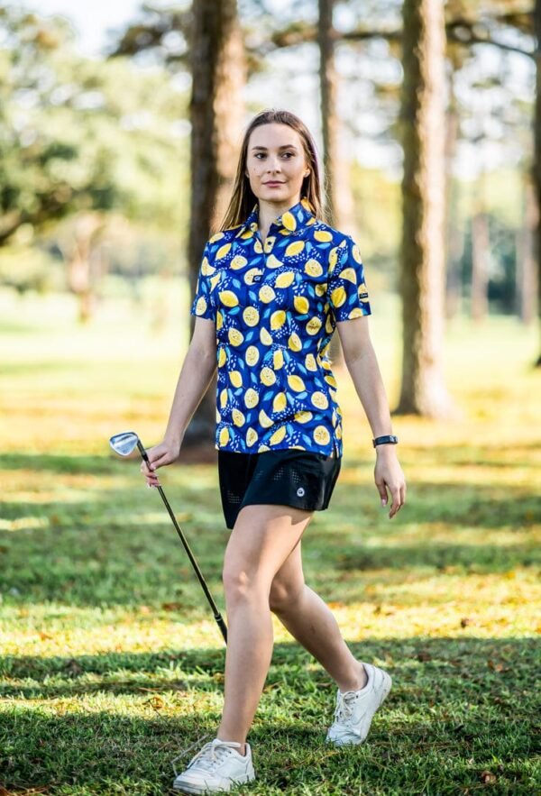 CA Ladies Funky Golf Shirt | Navy Lemon Zest - Image 4