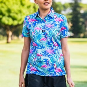 CA Ladies Funky Golf Shirt | Pastel Dazzle Flamingos