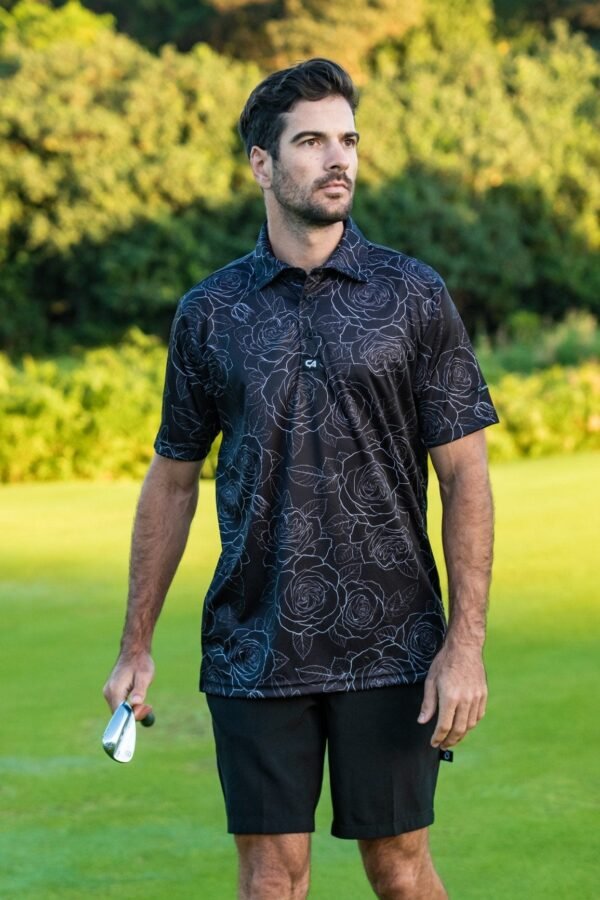 CA Funky Golf Shirt | Black/White Roses